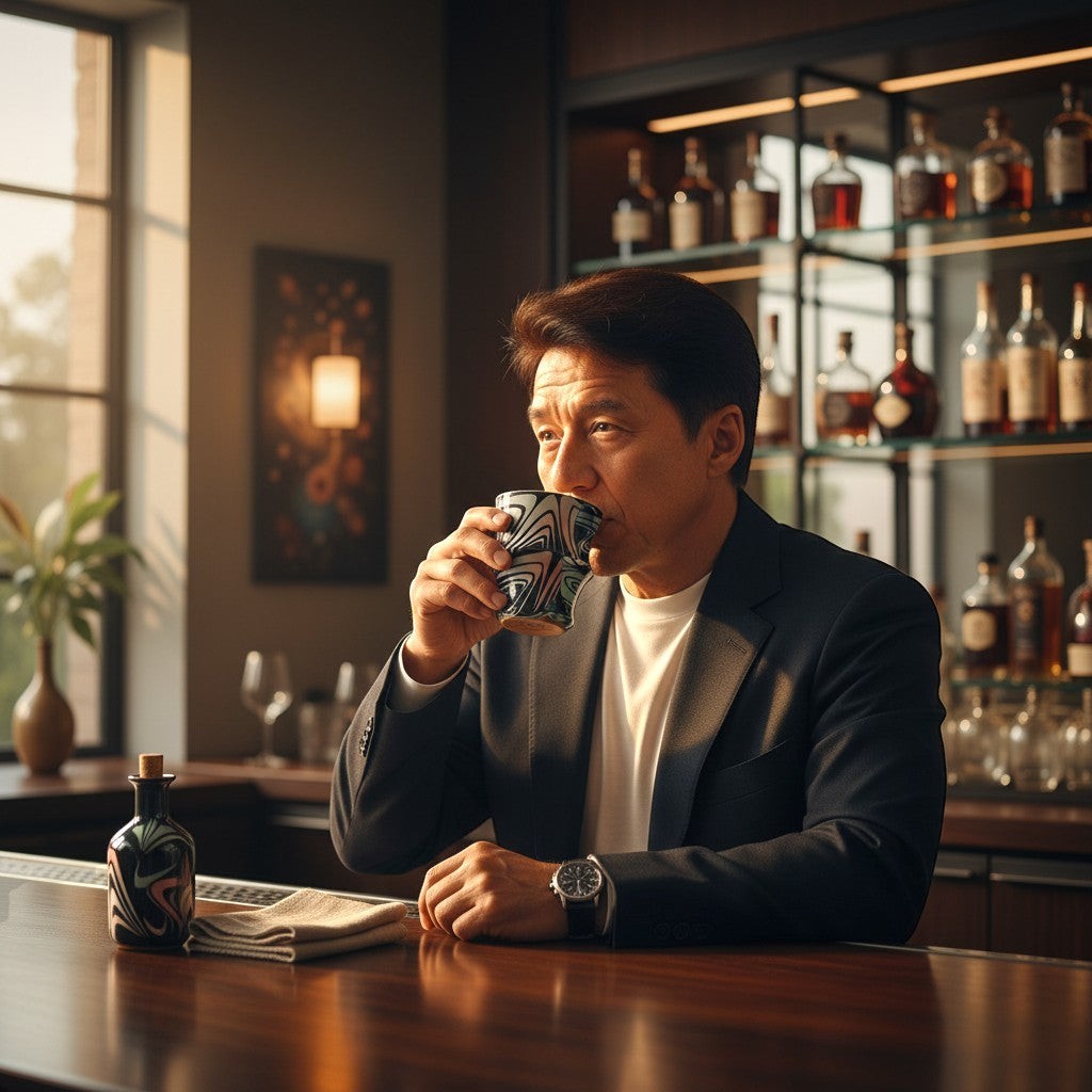 CeramicMeltdown.com Wave Tumbler with a black and white marbled pattern, held by a man in a suit.