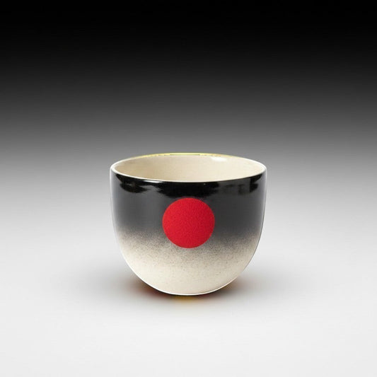 CeramicMeltdown.com black and cream ceramic wine cup with a red dot accent.